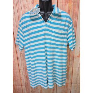 Criquet Large‎ Blue Striped Terrycloth Polo Shirt NEW NWT